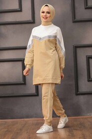 Beige Hijab Suit Dress 6307BEJ - 1