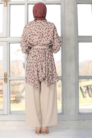 Beige Hijab Suit Dress 7105BEJ - 4