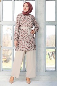 Beige Hijab Suit Dress 7105BEJ - 2