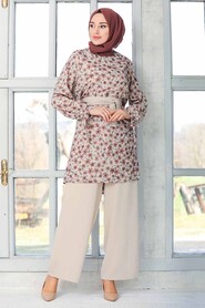 Beige Hijab Suit Dress 7105BEJ - 3