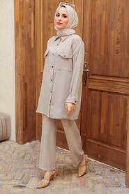 Beige Hijab Suit Dress 16041BEJ - 3
