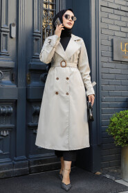 Beige Hijab Trench Coat 5942BEJ - 2