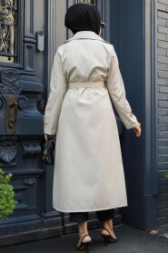 Beige Hijab Trench Coat 5942BEJ - 4