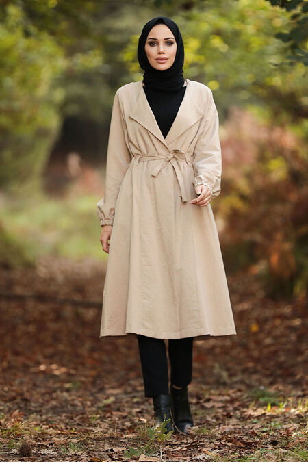 Beige Hijab Trench Coat 88940BEJ - NEVA STYLE