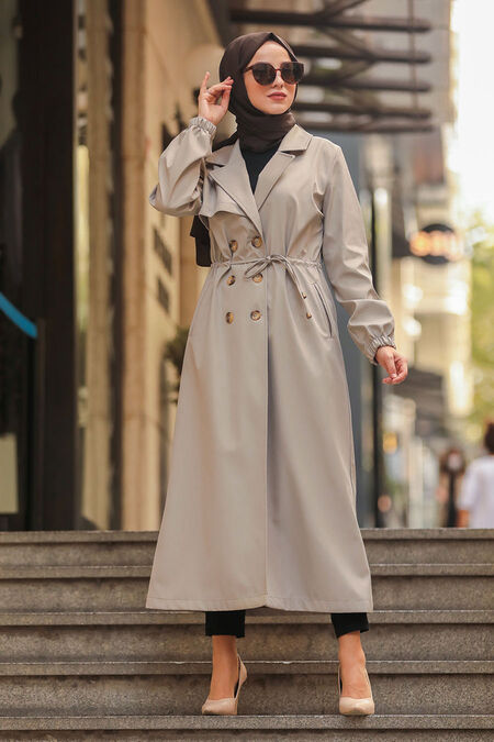 Beige Hijab Trenchcoat 5571BEJ - NEVA STYLE