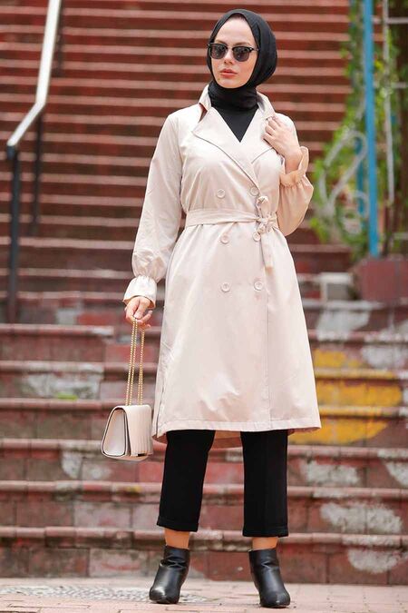 Beige Hijab Trenchcoat 5836BEJ - NEVA STYLE