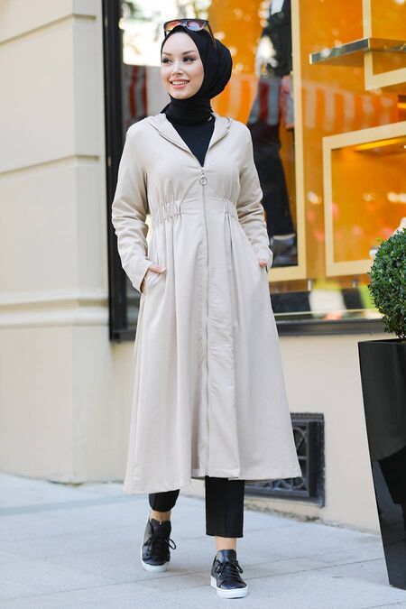 Beige Hijab Trenchcoat 8895BEJ - NEVA STYLE