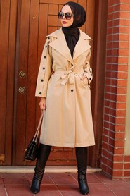 Beige Hijab Trenchcoat 8919BEJ - 2