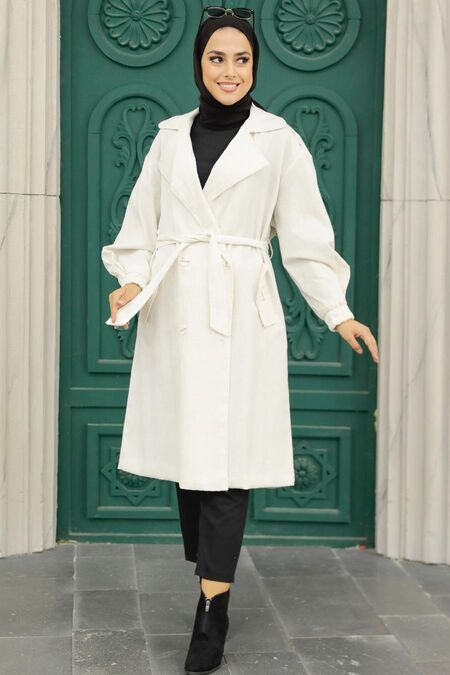 Beige Hijab Trenchcoat 9112BEJ - NEVA STYLE