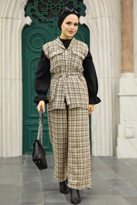Beige Hijab Triple Suit 4658BEJ - NEVA STYLE
