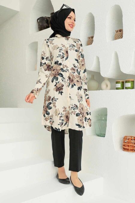 Beige Hijab Tunic 11550BEJ - NEVA STYLE