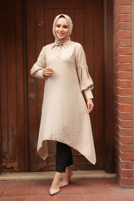 Beige Islamic Clothing Tunic 615BEJ - NEVA STYLE