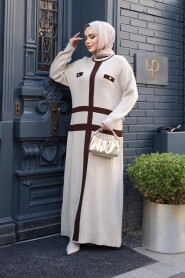 Beige Knit Modest Dress 27503BEJ - 3