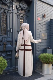 Beige Knit Modest Dress 27503BEJ - 4