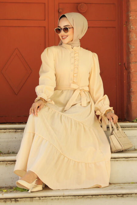 Beige Long Sleeve Dress 617BEJ - NEVA STYLE