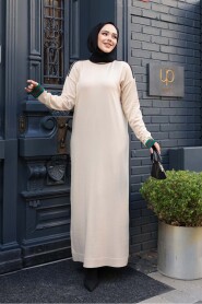 Beige Mercerized Knit Modest Dress 36291BEJ - 2