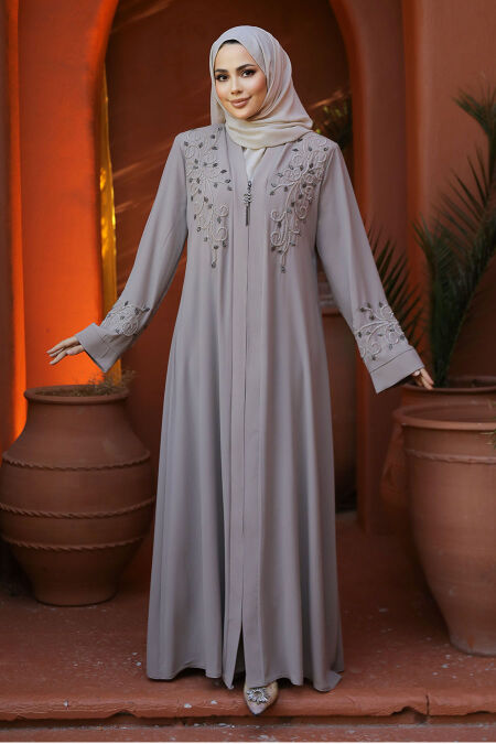 Beige Modest Abaya For Women 29107BEJ - NEVA STYLE