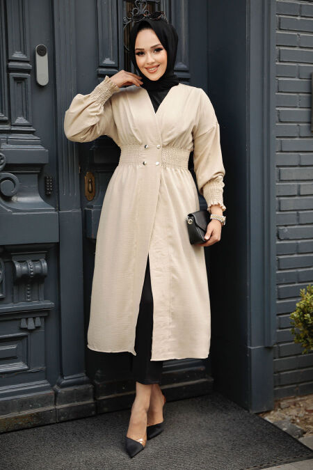 Beige Modest Coat 11872BEJ - NEVA STYLE