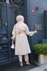 Beige Modest Coat 62181BEJ - 4