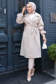 Beige Modest Coat 62181BEJ - 1