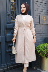 Beige Modest Coat 672BEJ - 1