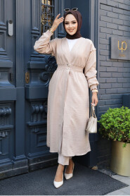 Beige Modest Coat 672BEJ - 2