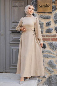 Beige Modest Dress For Women 5962BEJ - 1