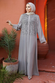 Beige Modest Dubai Abaya 29106BEJ - 1