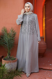 Beige Modest Dubai Abaya 29106BEJ - 3