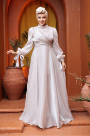 Beige Modest Evening Gown 4823BEJ - 2