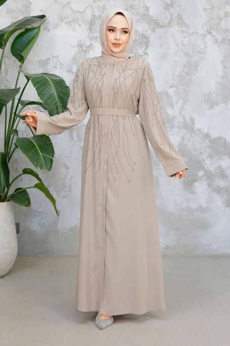Beige Modest Plus Size Abaya 29102BEJ - NEVA STYLE