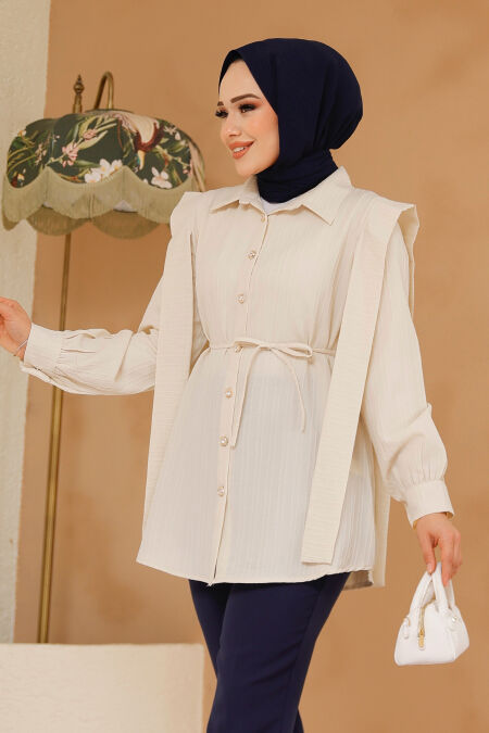Beige Modest Tunic 10131BEJ - NEVA STYLE