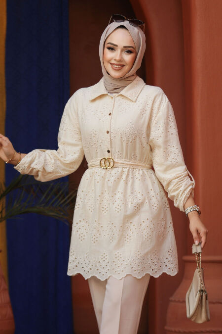 Beige Modest Tunic 14252BEJ - NEVA STYLE