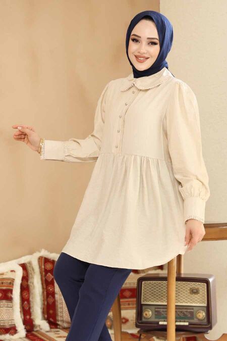 Beige Modest Tunic 40691BEJ - NEVA STYLE
