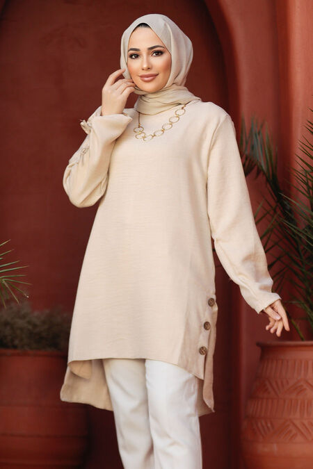 Beige Modest Tunic 41281BEJ - NEVA STYLE