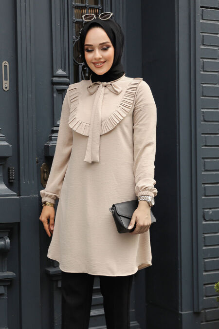 Beige Modest Tunic 6682BEJ - NEVA STYLE