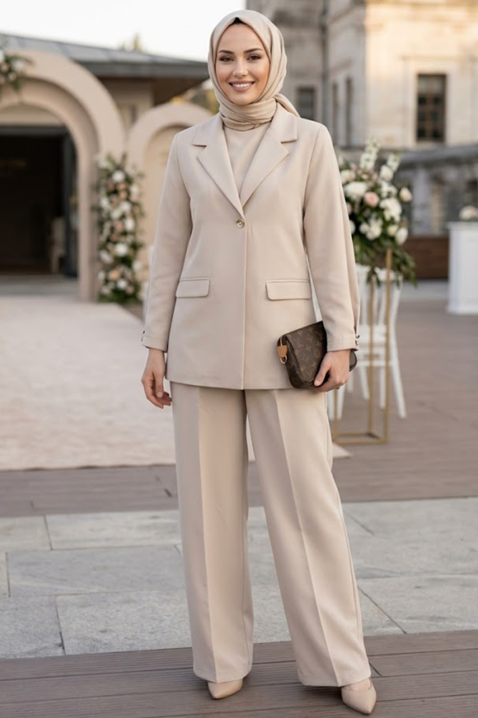Beige Modest Two-Piece Set 6277BEJ - 