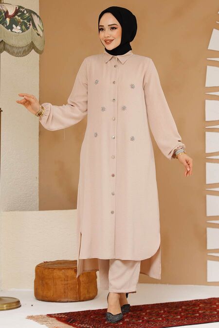 Beige Plus Size Dual Suit 12082BEJ - NEVA STYLE
