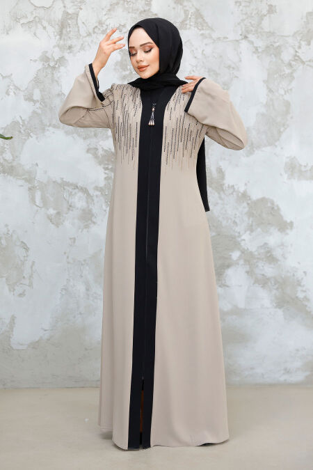 Beige Plus Size Modest Abaya 15079BEJ - NEVA STYLE