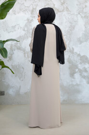 Beige Plus Size Modest Abaya 15079BEJ - 4