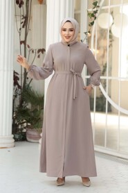 Belted Beige Modest Abaya 26391BEJ - 2