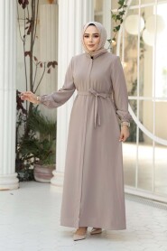 Belted Beige Modest Abaya 26391BEJ - 3