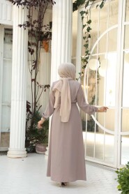 Belted Beige Modest Abaya 26391BEJ - 4