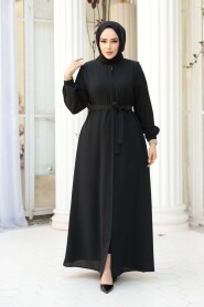 Belted Black Modest Abaya 26391S - 2