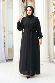 Belted Black Modest Abaya 26391S - 3