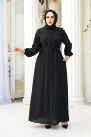 Belted Black Modest Abaya 26391S - 1