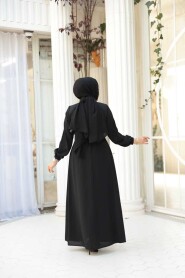 Belted Black Modest Abaya 26391S - 4