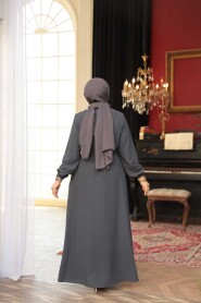 Belted Charcoal Modest Abaya 26391FU - 4