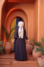 Belted Damson Modest Abaya 26391MU - 4