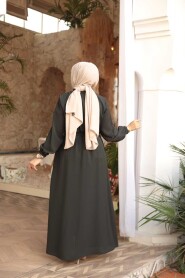 Belted Dark Khaki Modest Abaya 26391KHK - 5